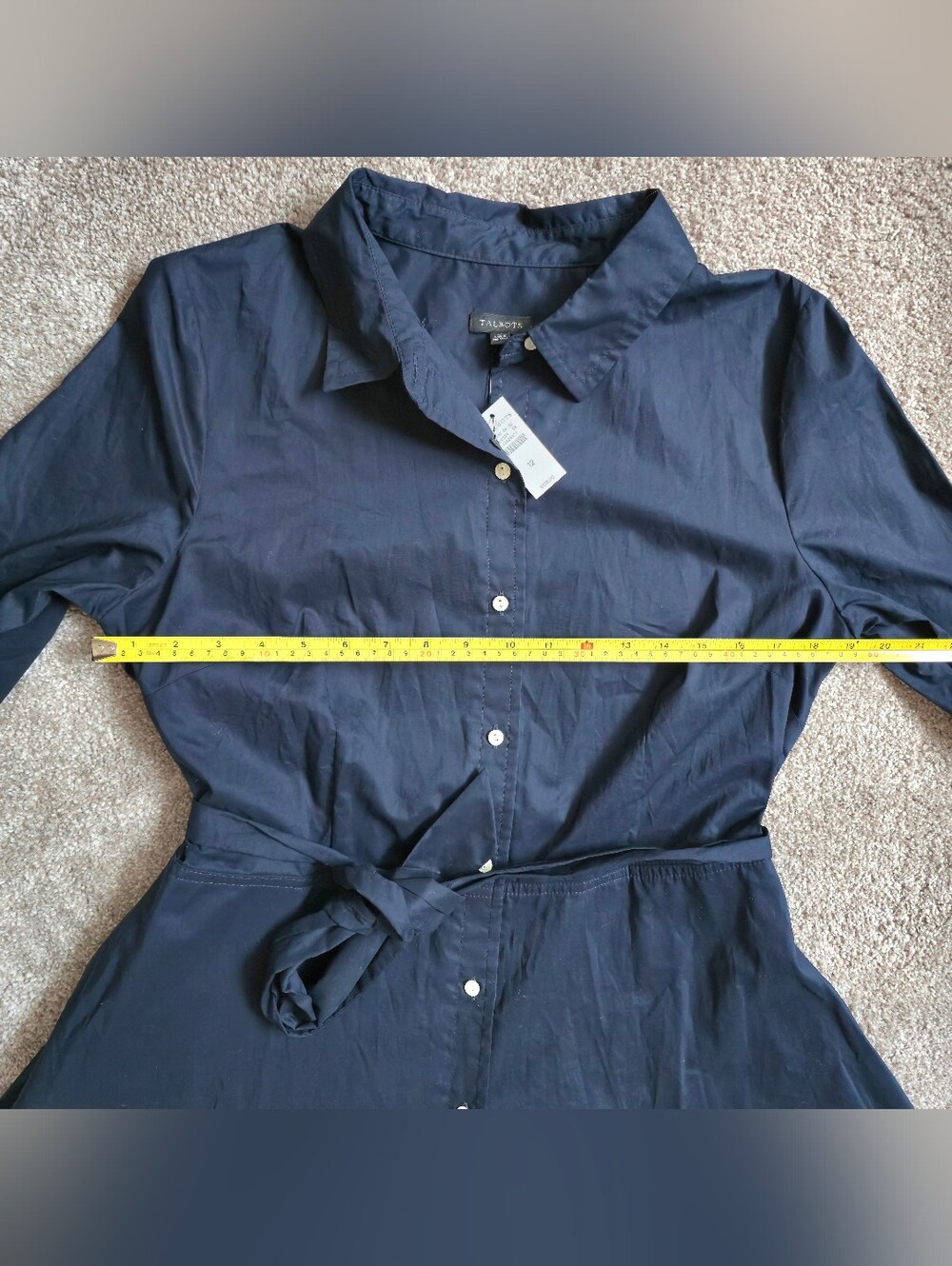 New Navy Talbots shirt dress crisp cotton poplin fabric Tie Belt Size Large - Picture 6 of 13